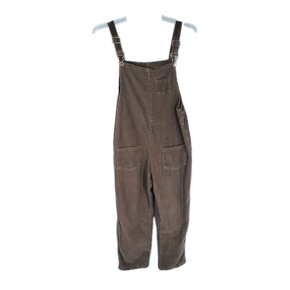 Corduroy Overalls Womens Sz M Crop  Gray Boho Adjustable Straps Pockers Shangyan - Picture 1 of 10